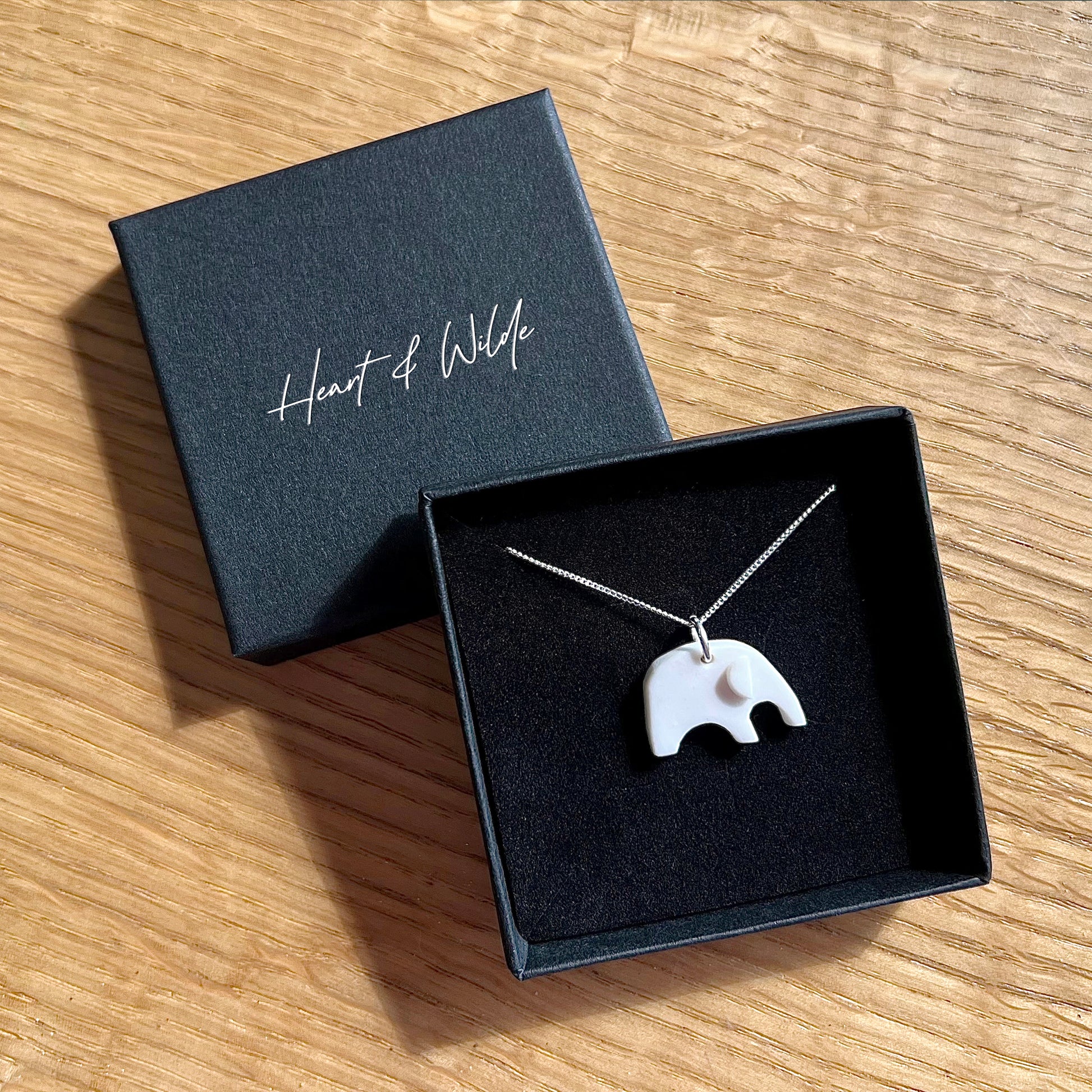 Heart and Wilde Porcelain Elephant Necklace and Box Outer