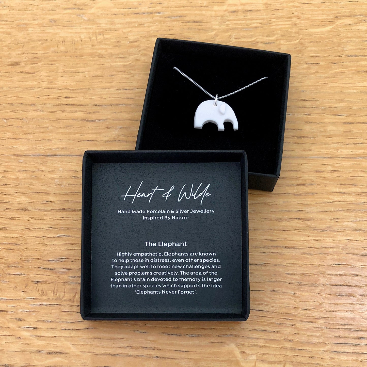 Heart and Wilde Porcelain Elephant Necklace In Box