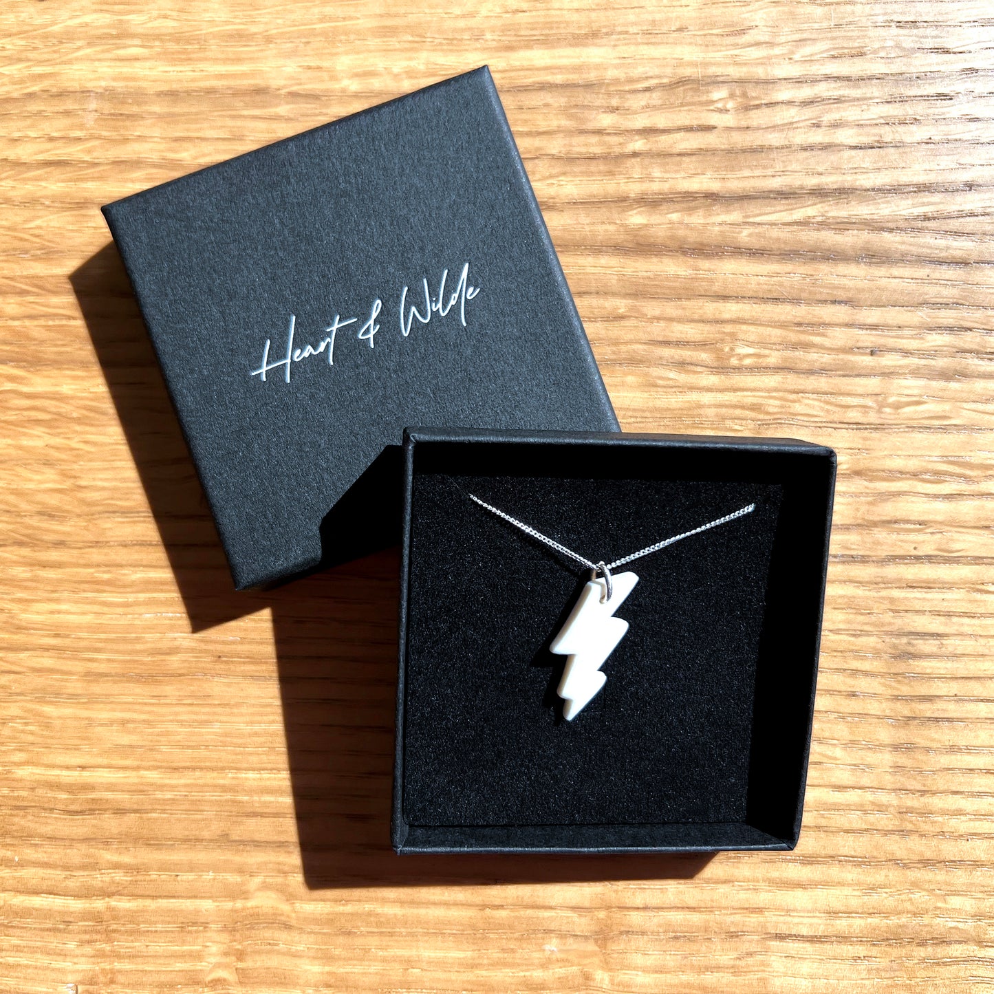 Heart and Wilde Porcelain Lightning Bolt Necklace and Box Outer